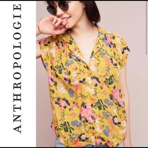Anthropologie Mauve yellow button up